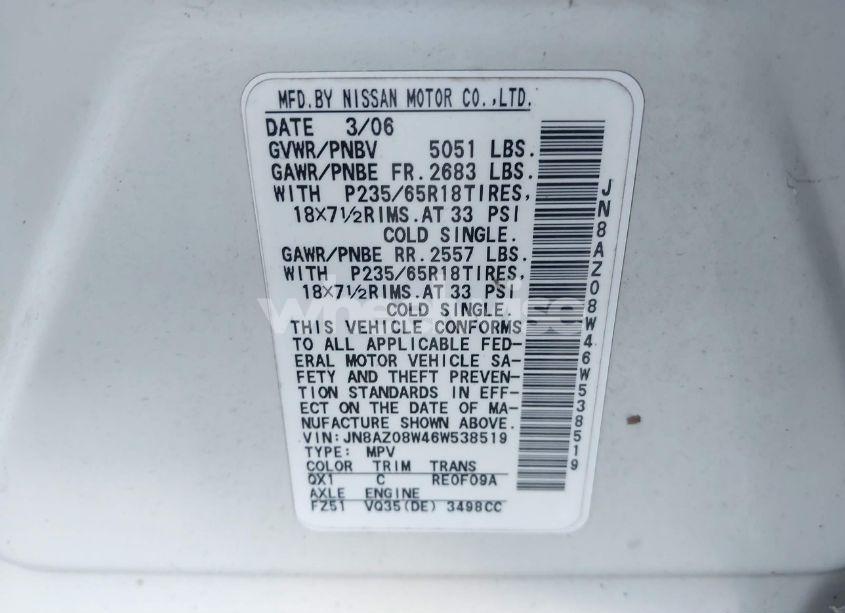 Photo 9 of 2006 Nissan Murano S (VIN JN8AZ08W46W538519)