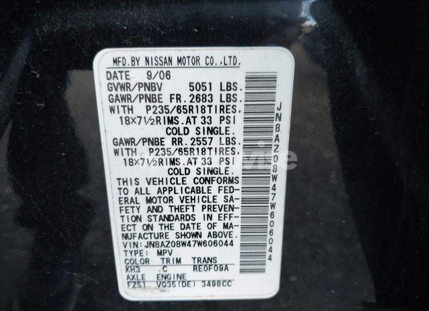 Photo 6 of 2007 Nissan Murano S (VIN JN8AZ08W47W606044)