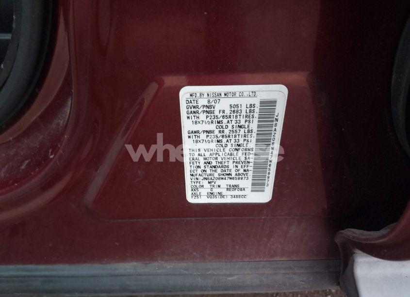 Photo 4 of 2007 Nissan Murano S (VIN JN8AZ08W47W659973)