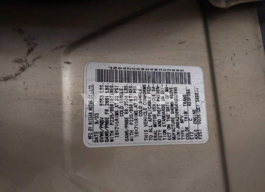 Photo 7 of 2004 Nissan Murano SL (VIN JN8AZ08W54W303995)