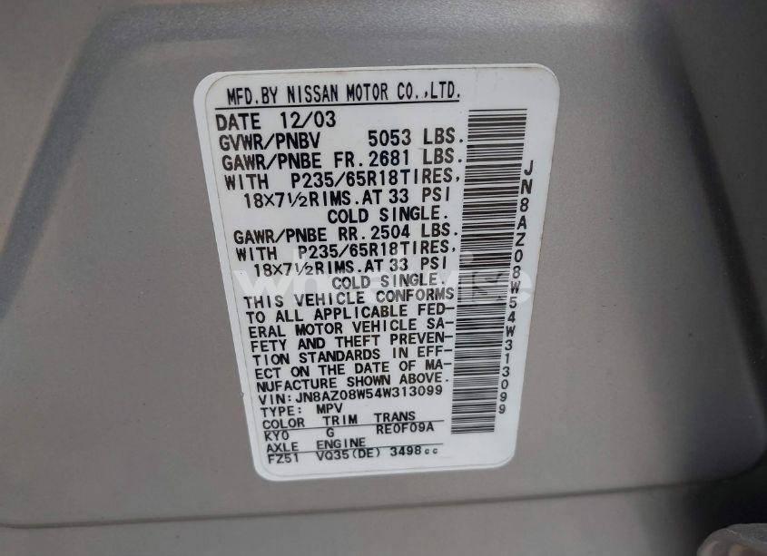 Photo 5 of 2004 Nissan Murano SL (VIN JN8AZ08W54W313099)