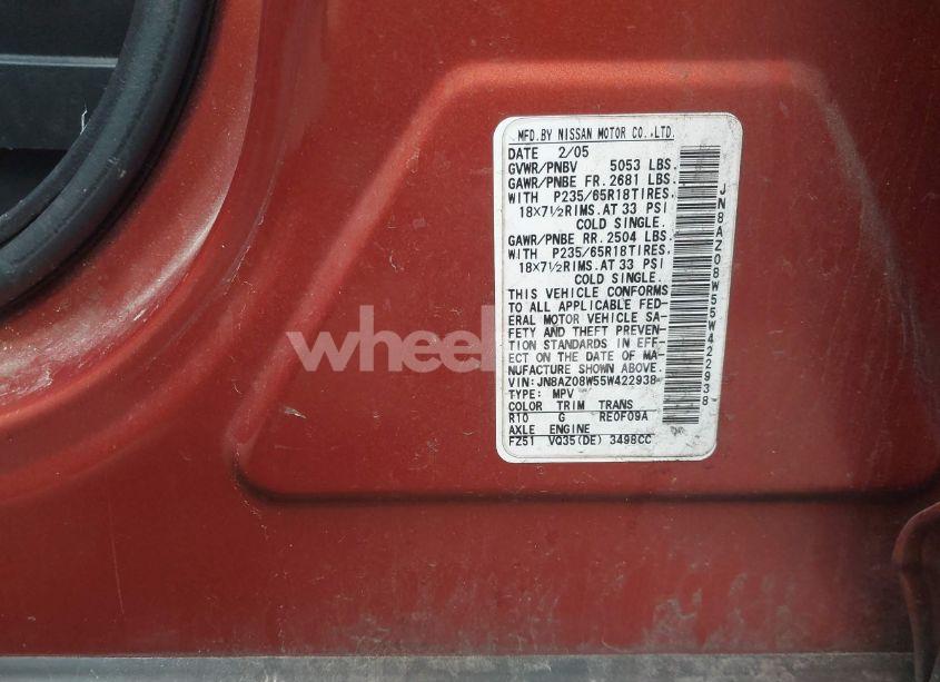 Photo 5 of 2005 Nissan Murano SL (VIN JN8AZ08W55W422938)