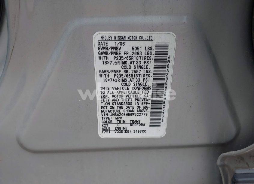 Photo 9 of 2006 Nissan Murano SL (VIN JN8AZ08W56W522779)