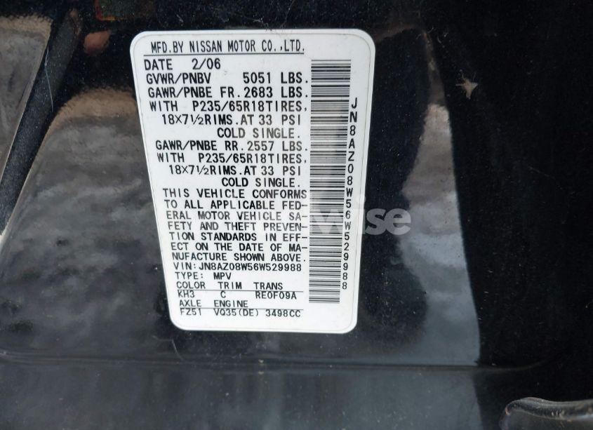 Photo 7 of 2006 Nissan Murano SL (VIN JN8AZ08W56W529988)