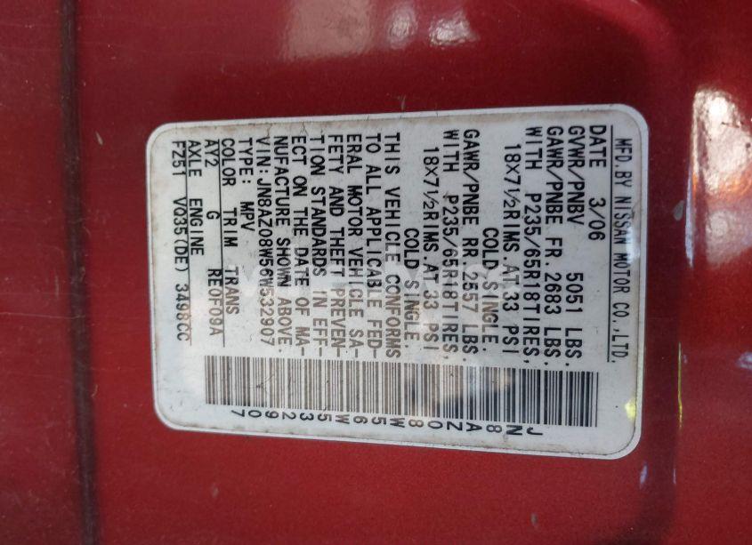 Photo 8 of 2006 Nissan Murano SE (VIN JN8AZ08W56W532907)