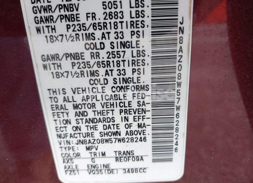 Photo 7 of 2007 Nissan Murano S (VIN JN8AZ08W57W628246)