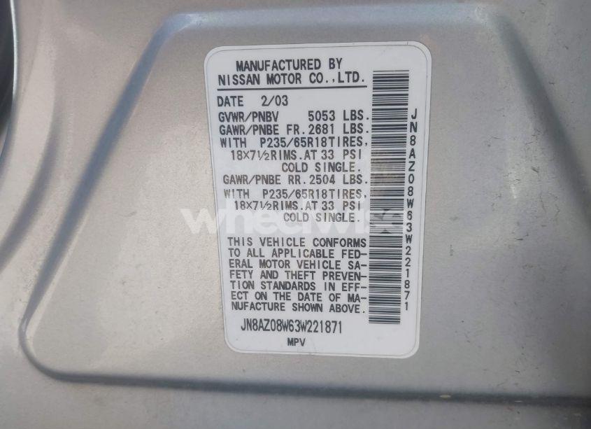 Photo 7 of 2003 Nissan Murano SL (VIN JN8AZ08W63W221871)