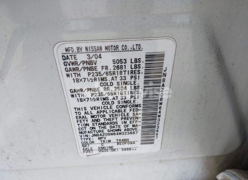 Photo 9 of 2004 Nissan Murano SL (VIN JN8AZ08W64W323687)