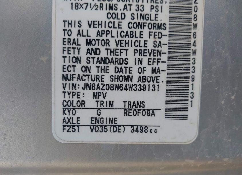 Photo 6 of 2004 Nissan Murano SL (VIN JN8AZ08W64W339131)