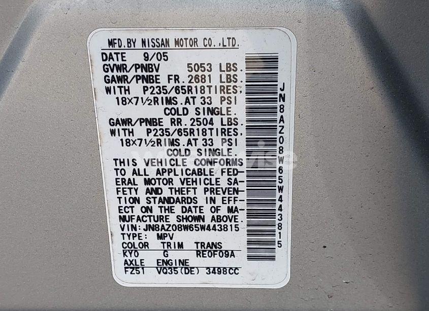 Photo 5 of 2005 Nissan Murano SL (VIN JN8AZ08W65W443815)