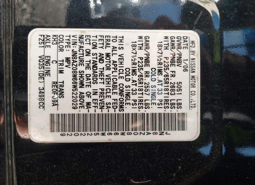 Photo 5 of 2006 Nissan Murano SL (VIN JN8AZ08W66W522029)