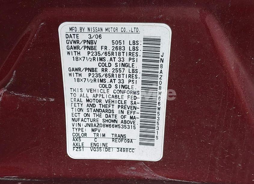 Photo 9 of 2006 Nissan Murano SL (VIN JN8AZ08W66W535315)