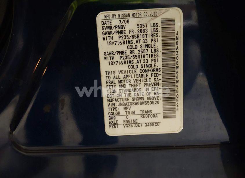 Photo 9 of 2006 Nissan Murano SL (VIN JN8AZ08W66W550526)