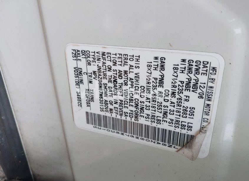 Photo 9 of 2007 Nissan Murano SL (VIN JN8AZ08W67W630135)