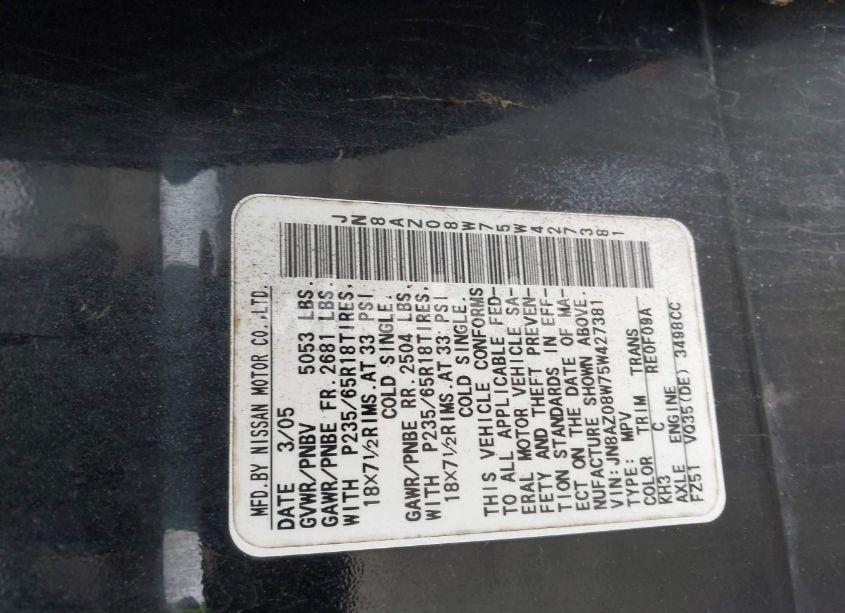 Photo 6 of 2005 Nissan Murano SL (VIN JN8AZ08W75W427381)