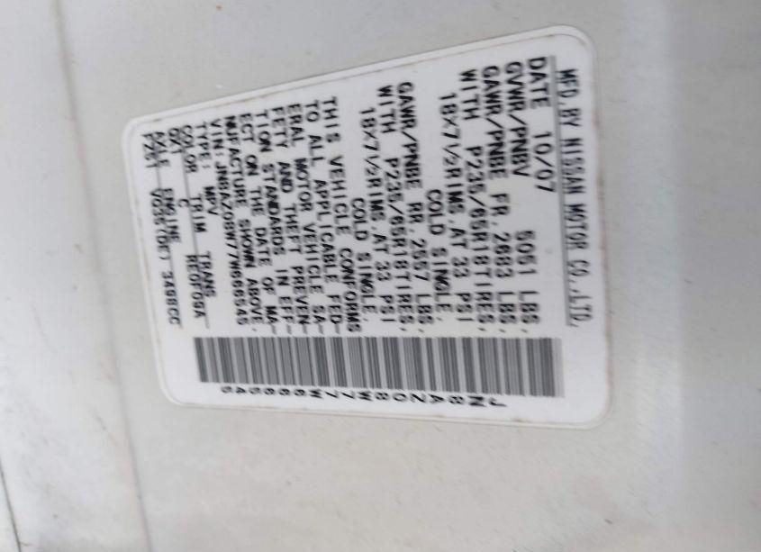 Photo 5 of 2007 Nissan Murano SL (VIN JN8AZ08W77W666545)