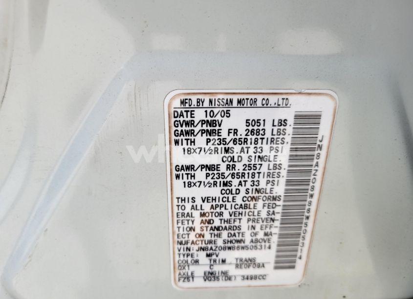 Photo 9 of 2006 Nissan Murano (VIN JN8AZ08W86W505314)