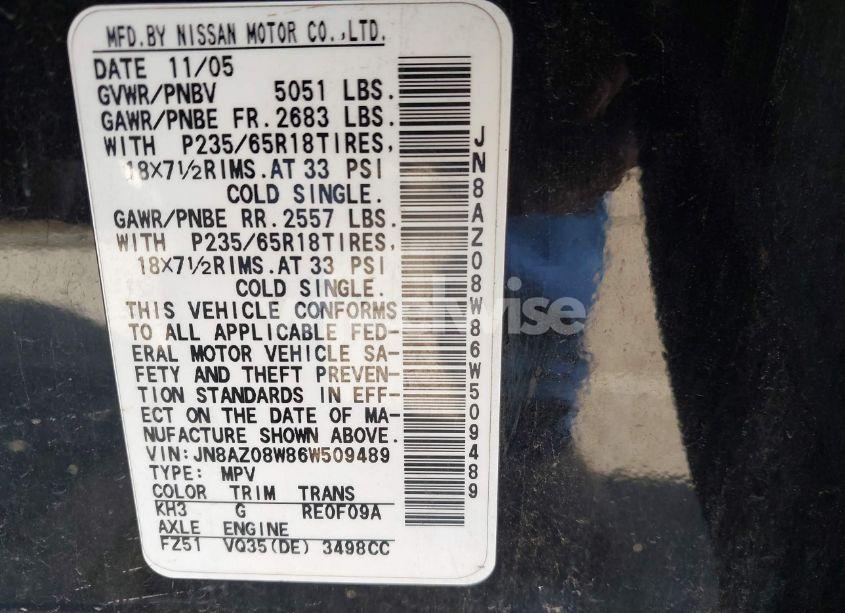 Photo 6 of 2006 Nissan Murano SL (VIN JN8AZ08W86W509489)