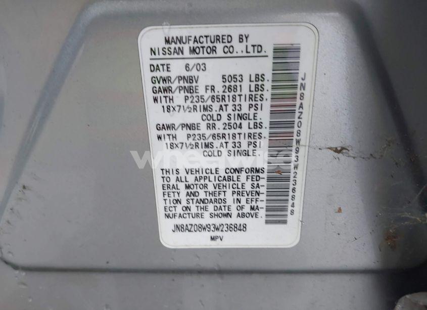 Photo 7 of 2003 Nissan Murano SE (VIN JN8AZ08W93W236848)