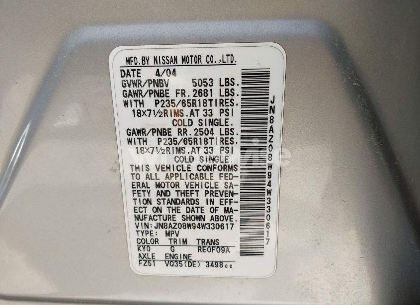 Photo 9 of 2004 Nissan Murano SL (VIN JN8AZ08W94W330617)