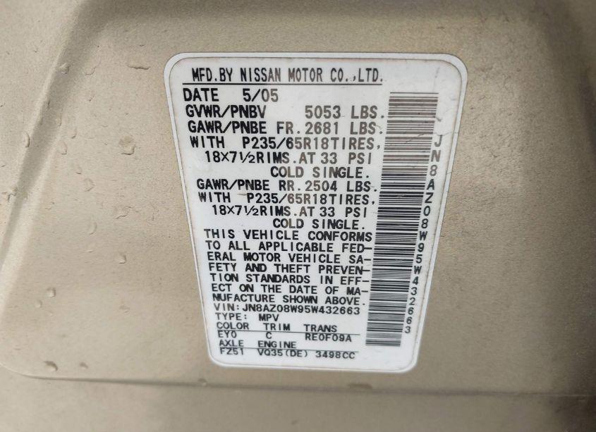 Photo 5 of 2005 Nissan Murano S (VIN JN8AZ08W95W432663)