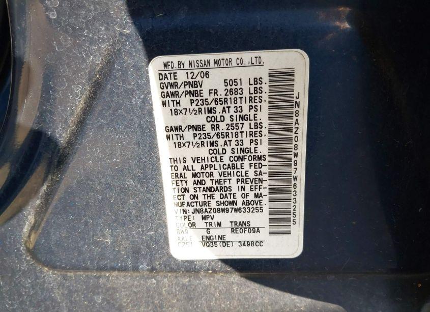 Photo 7 of 2007 Nissan Murano SE (VIN JN8AZ08W97W633255)