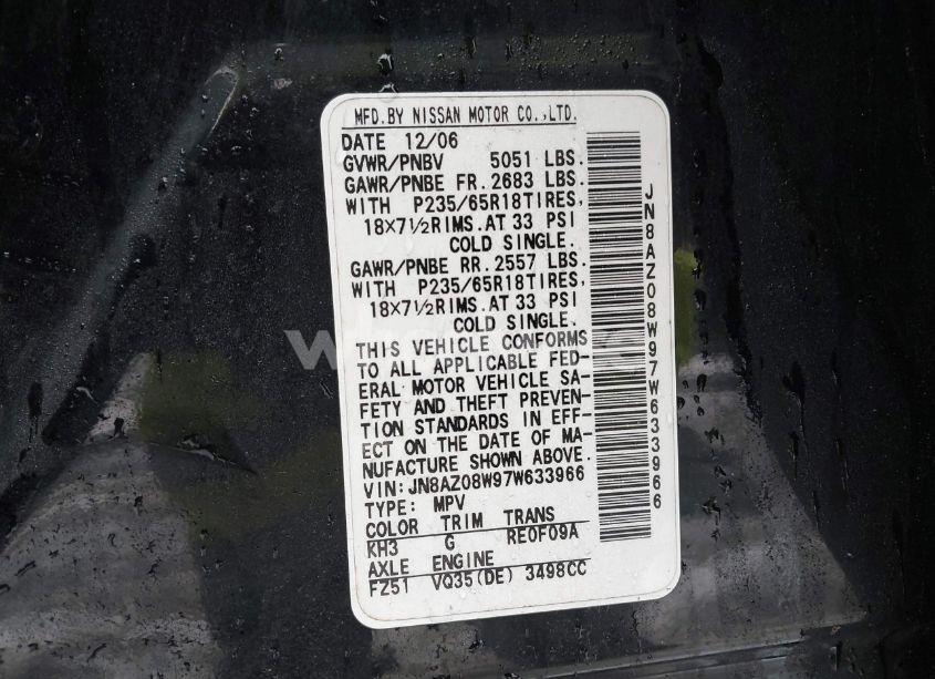 Photo 8 of 2007 Nissan Murano S (VIN JN8AZ08W97W633966)