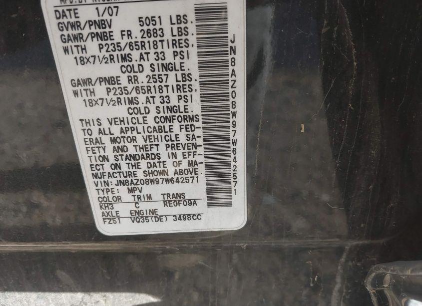 Photo 5 of 2007 Nissan Murano S (VIN JN8AZ08W97W642571)