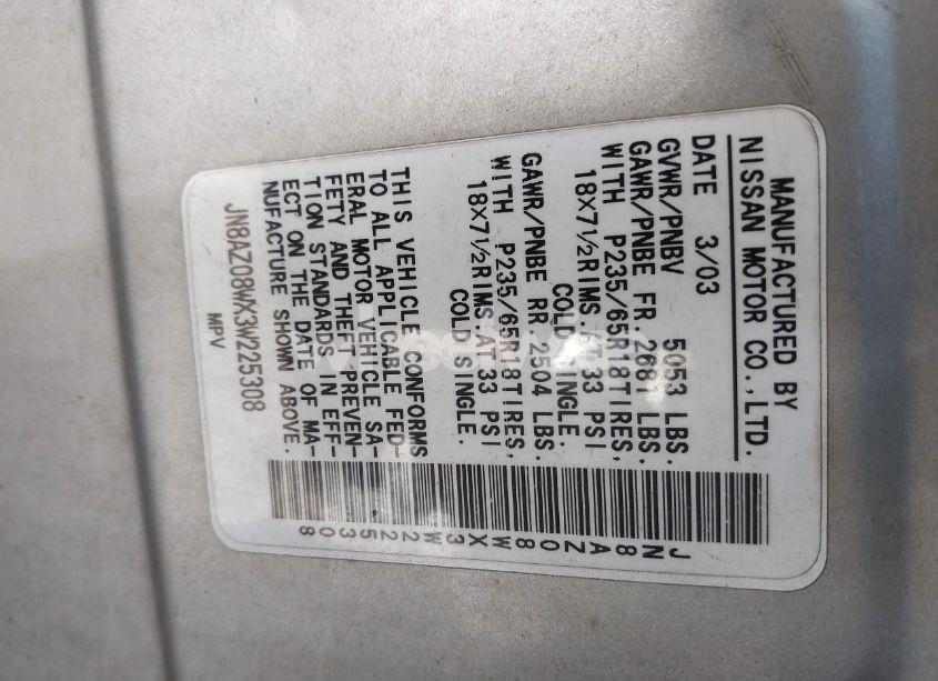 Photo 6 of 2003 Nissan Murano SL (VIN JN8AZ08WX3W225308)