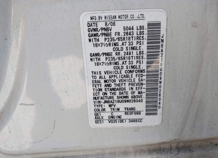 Photo 6 of 2009 Nissan Murano SL (VIN JN8AZ18U09W026040)