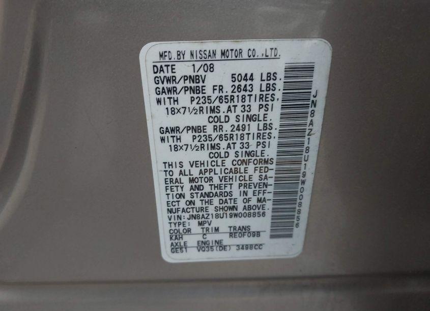 Photo 6 of 2009 Nissan Murano SL (VIN JN8AZ18U19W008856)