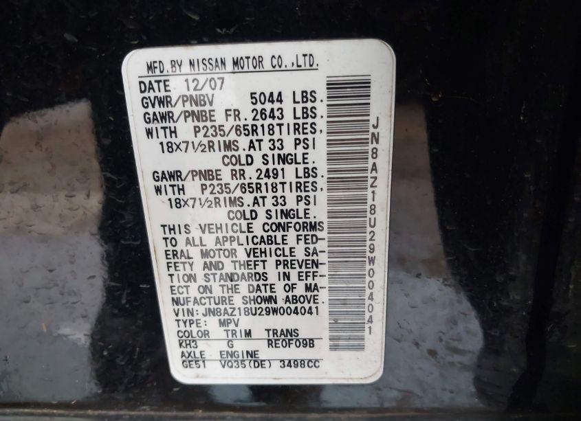 Photo 6 of 2009 Nissan Murano SL (VIN JN8AZ18U29W004041)