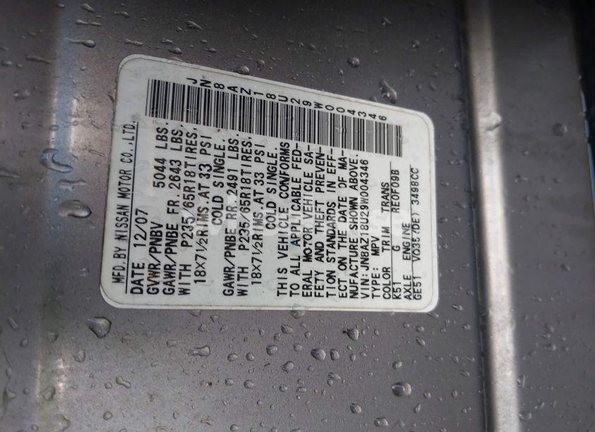 Photo 9 of 2009 Nissan Murano SL (VIN JN8AZ18U29W004346)