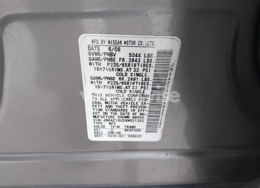 Photo 9 of 2009 Nissan Murano S (VIN JN8AZ18U29W021292)