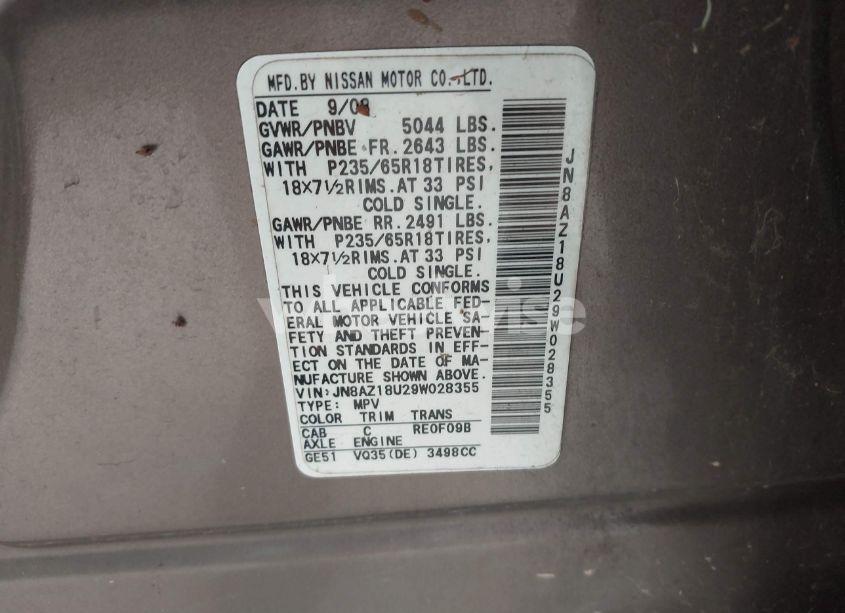 Photo 9 of 2009 Nissan Murano SL (VIN JN8AZ18U29W028355)