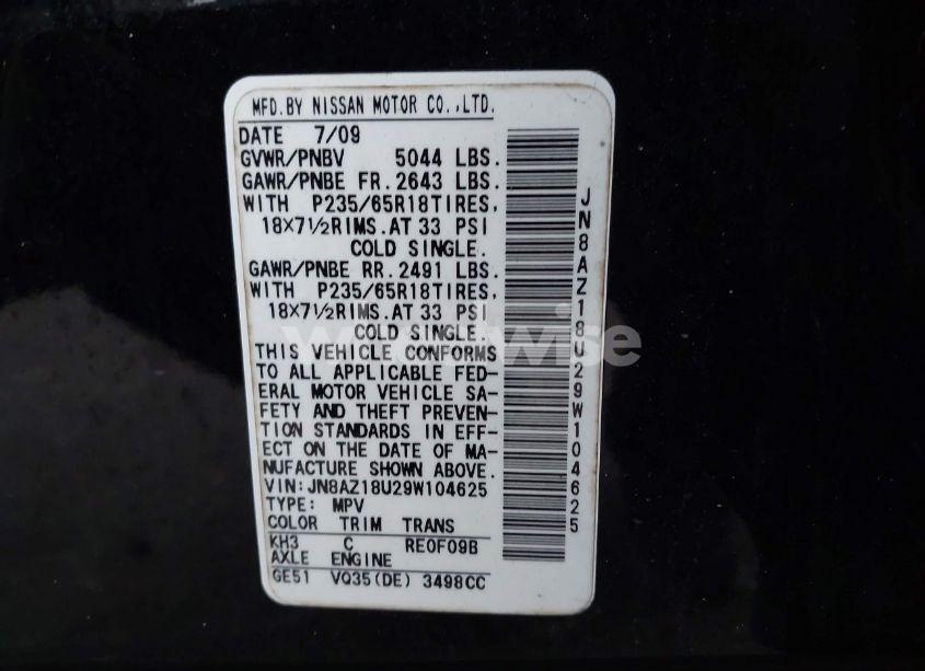 Photo 7 of 2009 Nissan Murano SL (VIN JN8AZ18U29W104625)