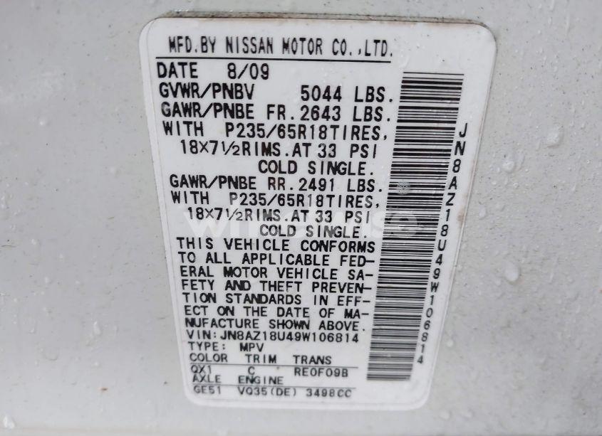 Photo 5 of 2009 Nissan Murano SL (VIN JN8AZ18U49W106814)