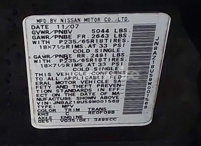 Photo 9 of 2009 Nissan Murano SL (VIN JN8AZ18U59W001568)