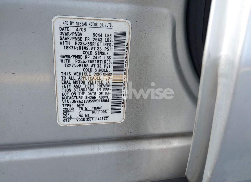 Photo 9 of 2009 Nissan Murano S (VIN JN8AZ18U59W016894)