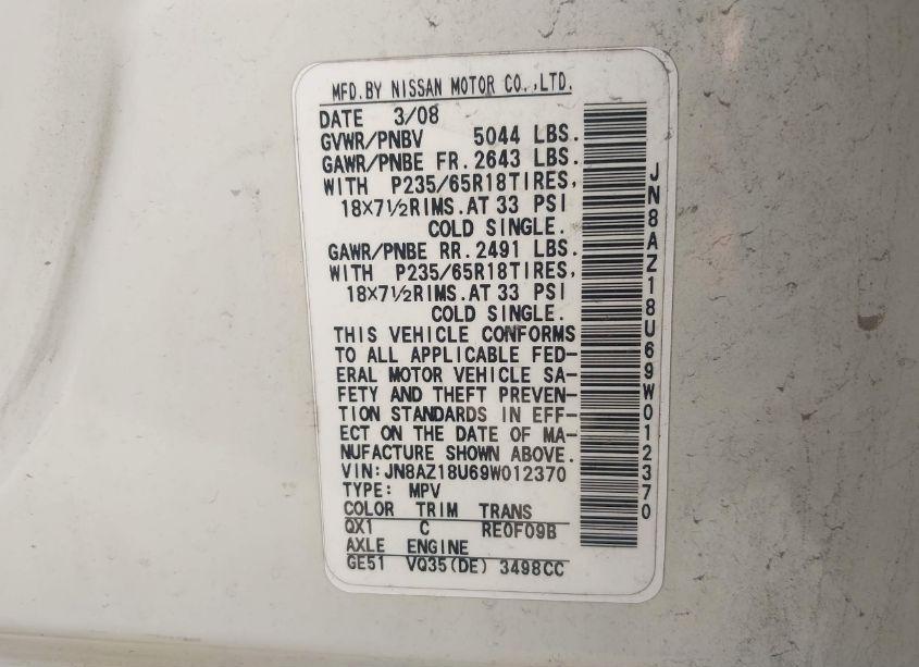 Photo 4 of 2009 Nissan Murano SL (VIN JN8AZ18U69W012370)