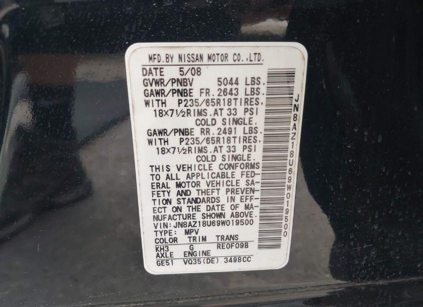 Photo 5 of 2009 Nissan Murano S (VIN JN8AZ18U69W019500)