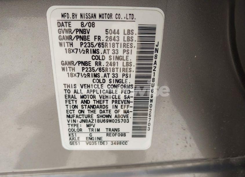 Photo 9 of 2009 Nissan Murano SL (VIN JN8AZ18U69W025703)