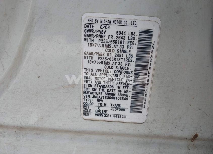 Photo 9 of 2009 Nissan Murano SL (VIN JN8AZ18U69W105549)