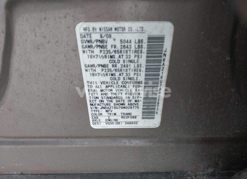 Photo 7 of 2009 Nissan Murano S (VIN JN8AZ18U79W029775)