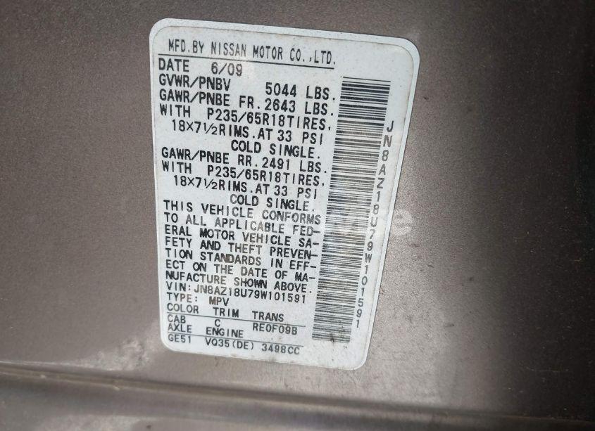 Photo 9 of 2009 Nissan Murano S (VIN JN8AZ18U79W101591)