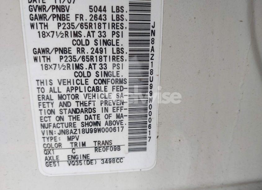 Photo 7 of 2009 Nissan Murano SL (VIN JN8AZ18U99W000617)