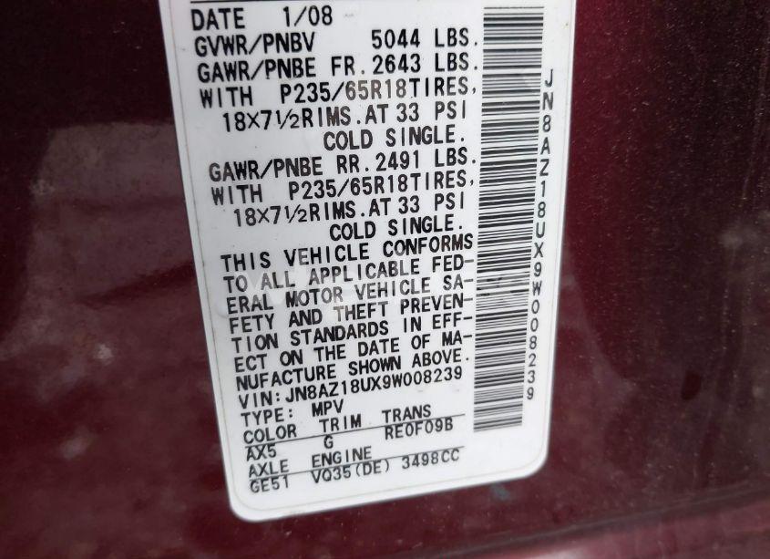 Photo 8 of 2009 Nissan Murano SL (VIN JN8AZ18UX9W008239)