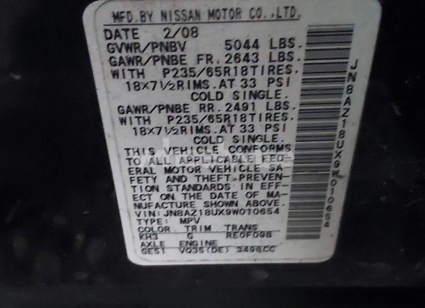 Photo 5 of 2009 Nissan Murano S (VIN JN8AZ18UX9W010654)