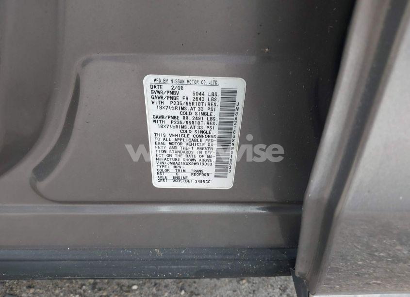 Photo 5 of 2009 Nissan Murano S (VIN JN8AZ18UX9W010833)