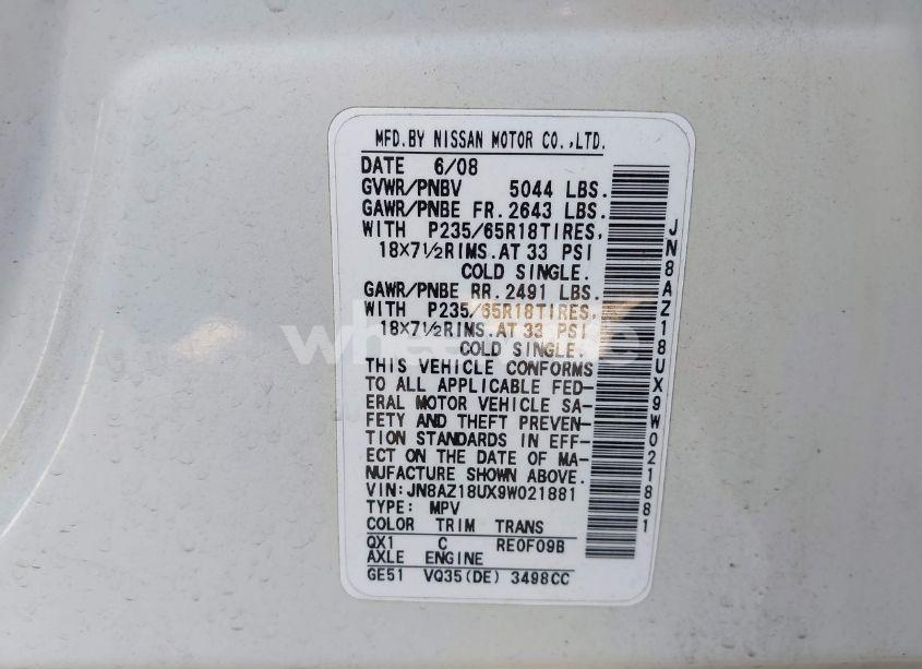 Photo 9 of 2009 Nissan Murano SL (VIN JN8AZ18UX9W021881)